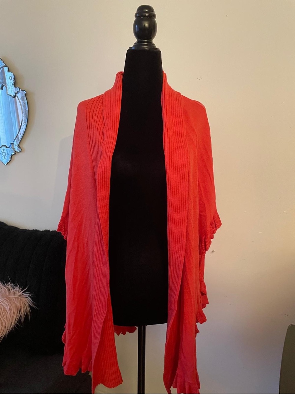 Josepha Open-Front Draped Cardigan - Coral Red